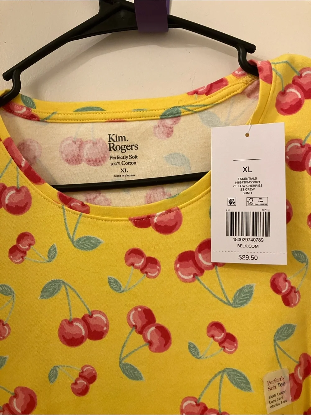 Kim Rogers Yellow Cherry Print Short Sleeve Tee - Picture 2 of 3